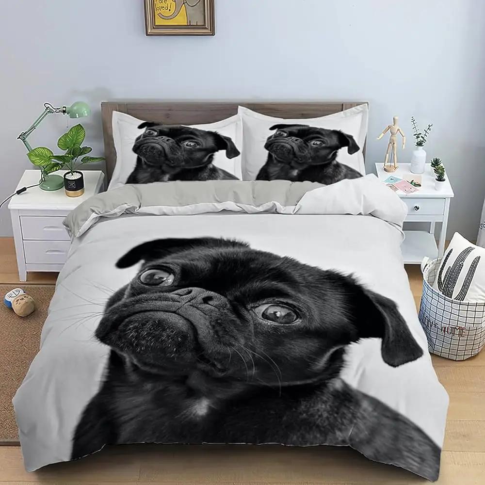 

Comforter Lovely Pet Dog Twin Queen Cute Pug Dog Bedding Set 3D Animal Theme Comforter For Boys Girls Room Decor 2/3Pcs Comforter (quilt)-EU Single(135*200cm)3pcs
