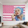 1pc Felix Music Album Flag Tapestry Pink American Flag Design with Blue AccentsCharacter Art Kpop Idol Wall Hanging for Room