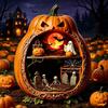 Detailed Halloween Scene Decor Centerpiece Pumpkin, Wooden Pumpkin Ornament with Miniature Scenes, Rustic Home Accents Skeleton for Farmhouse