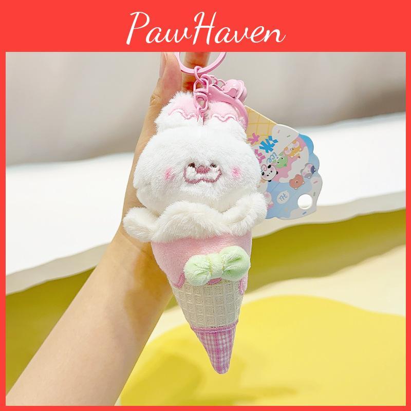Animal Colorful Ice Cream Plush Keychain Featuring Adorable Fox Rabbit Otter Cat And Bear
