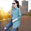 Women's Blouse Plaid Shirts Women's Long Sleeve Single Breaste Button Women's Shirt with Chest Pockets