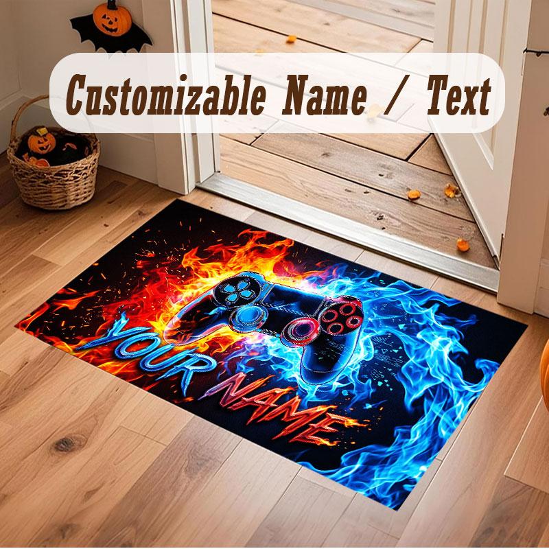 Game Controller Theme Crystal Velvet Floor Rug Personalized Custom Name Text Warm Carpet Home Decoration