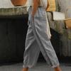 Women Pants Side Hollow Design Elastic Waist Solid Color Ankle Length with Pocket Decorative Cotton Flax Summer Trousers Tie-up Sweatpants for Women
