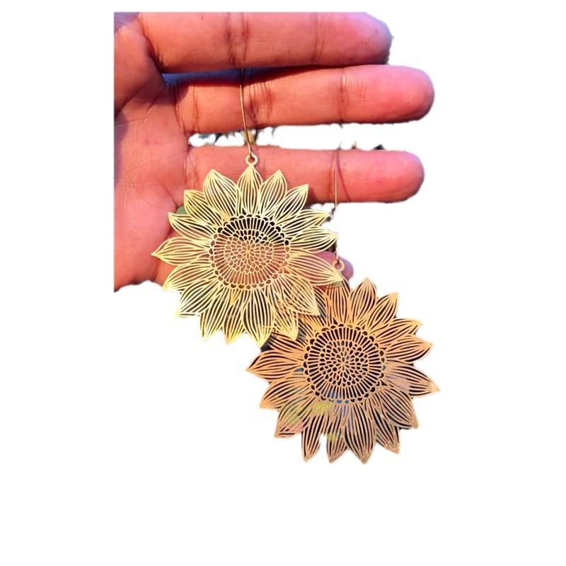 Sunflower Pendant Earrings With Alloy Geometric Design For Casual Womens Jewelry