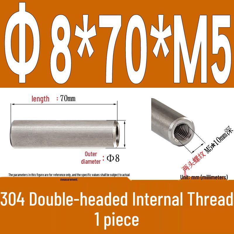 Stainless Steel 304 Double-Ended Threaded Cylindrical Guide Pin with Dual-End Holes