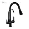 Robinet Mixer Modern cu 3 Căi, Negru Mat, Crom, Alama pentru Băuturi, cu Filtru, Extensibil Negru, Robineți pentru Chiuvetă de Bucătărie