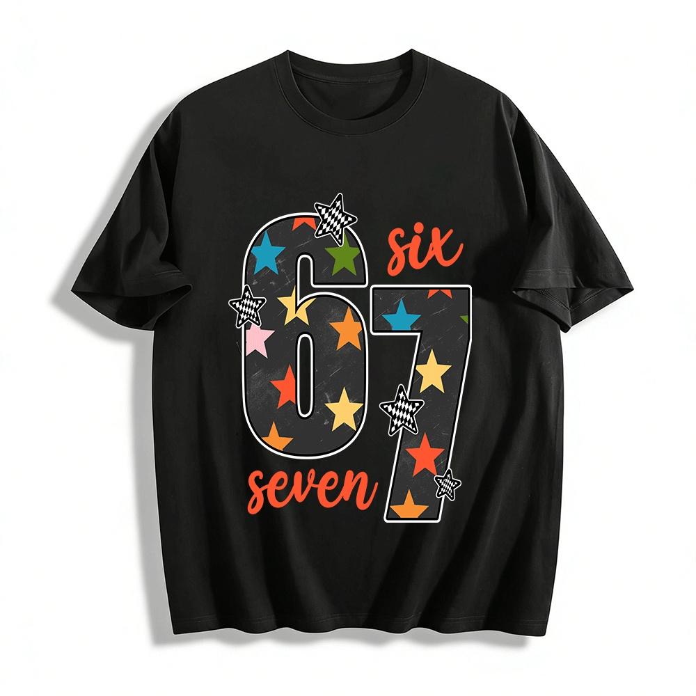 Star Number 67 Print Kids T-shirt Boys Girls Casual Short Sleeve Top Pure cotton T-shirt XXS