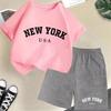2026 New Kids Boys Girls New York Letter Pattern Polyester T-shirt+Shorts 2-Piece Set Casual Daily