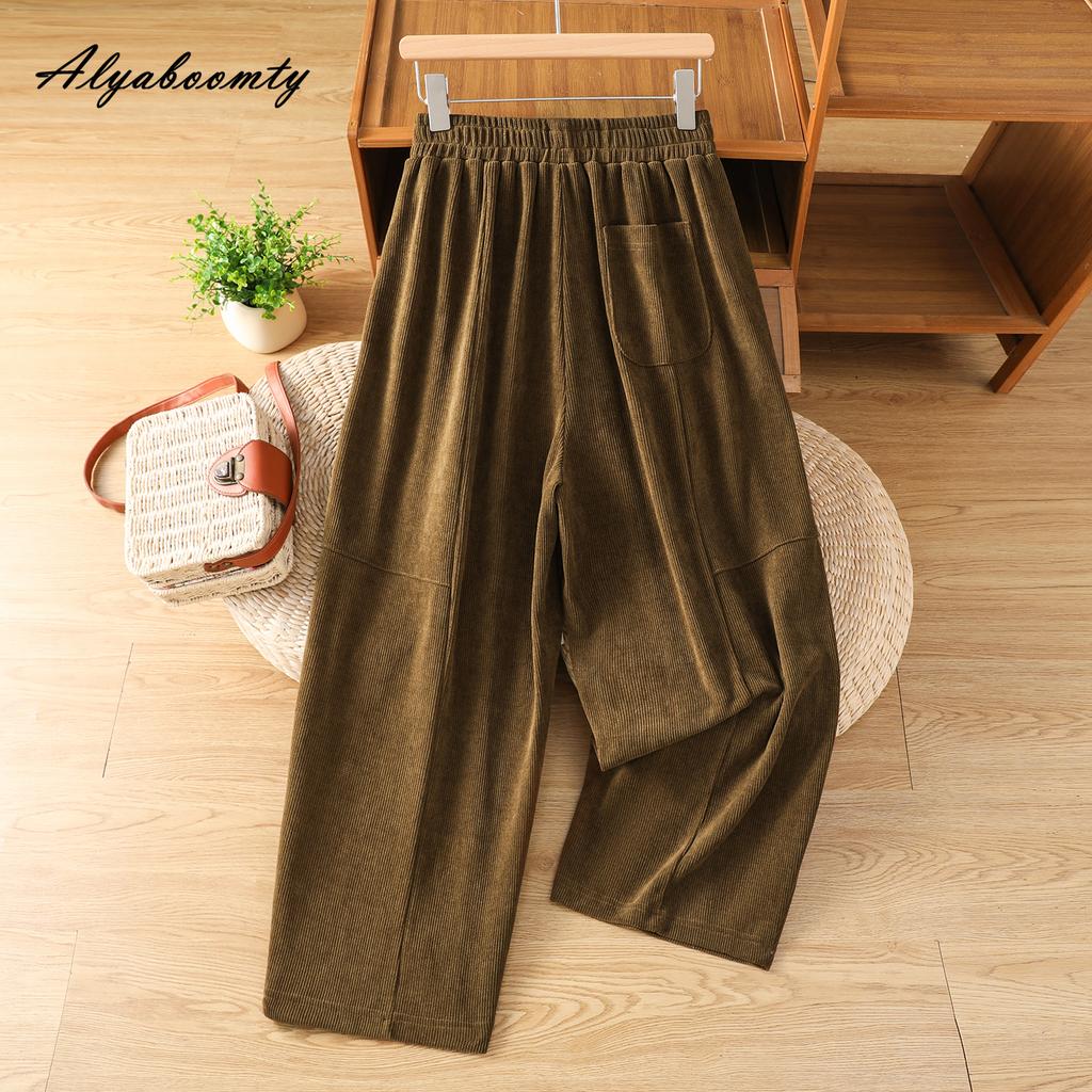 Korean Style Spring Autumn Women Harem Pants Elastic Waist Black Brown Casual Loose Corduroy Capris Vintage Baggy Ladies' Basic Pants
