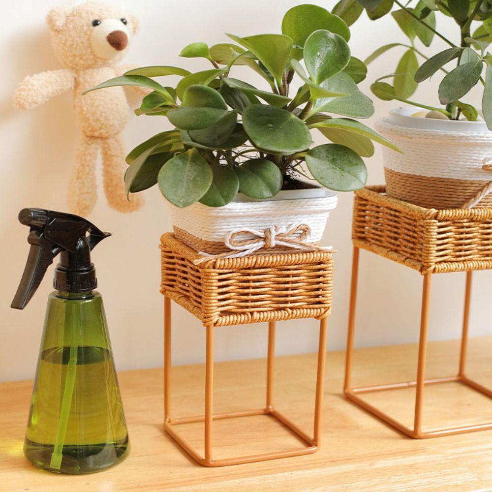 Mini Imitasjon Rattan Blomsterpotte Stativ Utstillingsskap Plantepotte Dekorativ