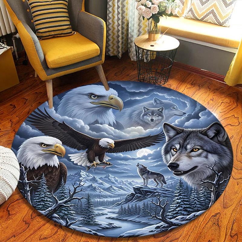 Eagle Bear Round Area Rug,Carpet Rug for Living Room Bedroom Sofa Playroom Decor,Non-slip Floor Mat