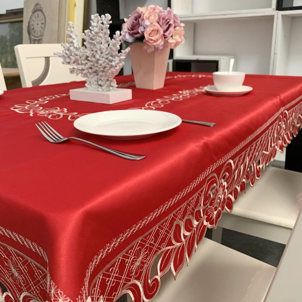 Red Tablecloth Wedding Festive Decoration Polyester Embroidered Tablecloth Coffee Table Tablecloth