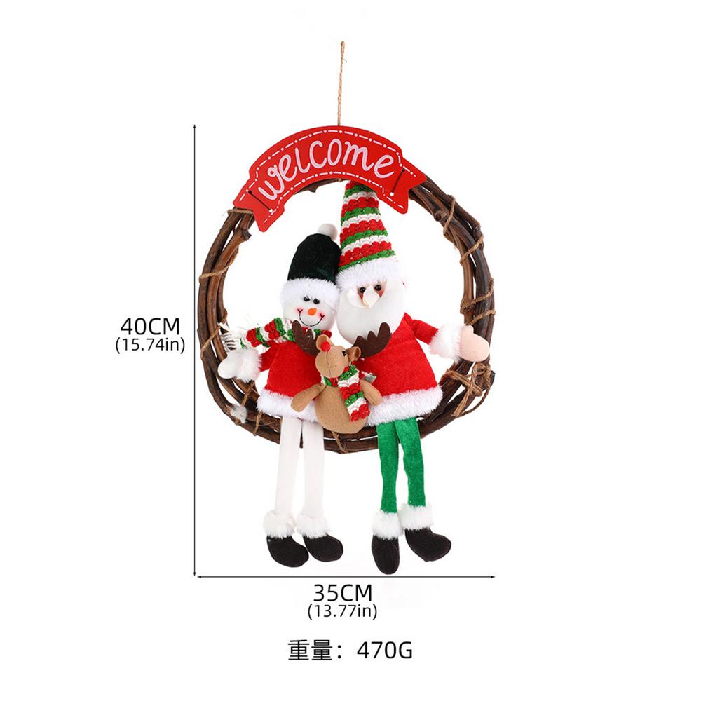 Christmas Rattan Wreath Artificial Christmas Wreath Decorations Front Door Wall Hangable Wreath Santa Claus Snowman Doll Wreath