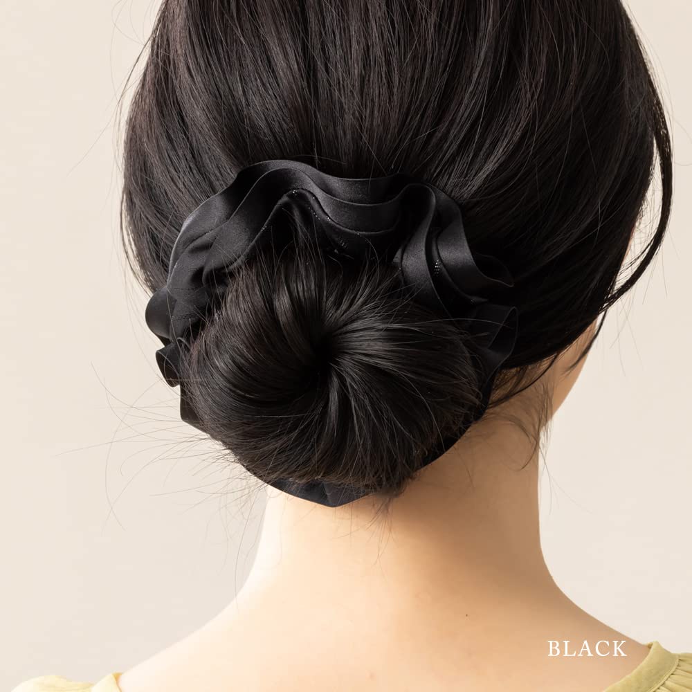 JewelVOX Black Scrunchie Hair Accessory with Grosgrain Frame and Striped Stylish and Cute for Simple and Available in Fabric. Adults. Stylish. Black.