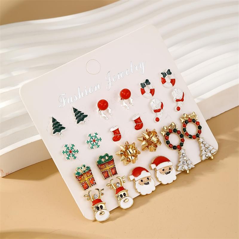 Cute Christmas Theme Snowflake Santa Claus Stud Earrings for Women Xmas Tree Bowknot Crutch Gingerbread Festival Jewelry Gift