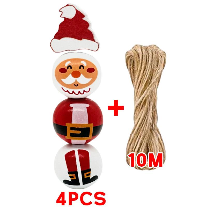Christmas Snowman Wooden Beads Set DIY Xmas Tree Hanging Pendants Winter Santa Ornaments Creative Handmade Wood Loose Bead Decor