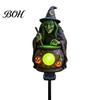 Halloween Lawn Ornaments Solar Witch Cauldron Garden Stake Light, Waterproof Resin Glowing Cute Gifts Figurine Statue, Spooky Outdoor Pathway Lamp for