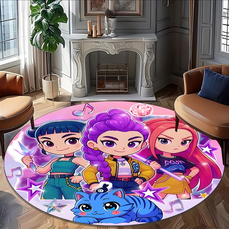 1pc Kpop Team Carpet, Round Rug, Comfortable, Suitable for Entryways, Living Rooms, Office, And Bedrooms, Christmas Decoration