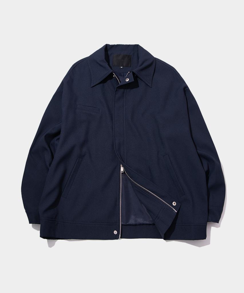 Black Moment Standard Classic Poly Collar Pocket Blouson Minimal Suit Setup Jacket [Black]