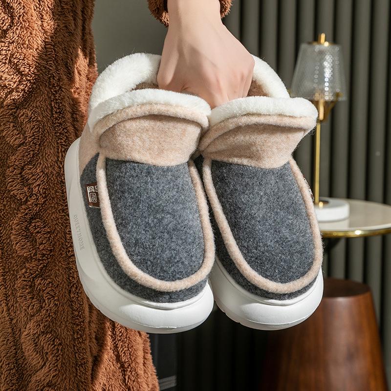 New color matching all-inclusive heel cotton shoes autumn and winter couples indoor home thick-soled velvet thermal cotton slippers