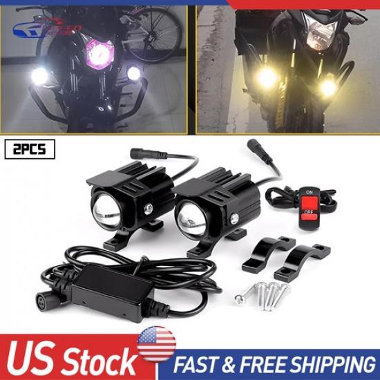 2X LED Motorcycle Headlight ATV Yellow White Hi/Lo Spot Light Driving Fog Lamp