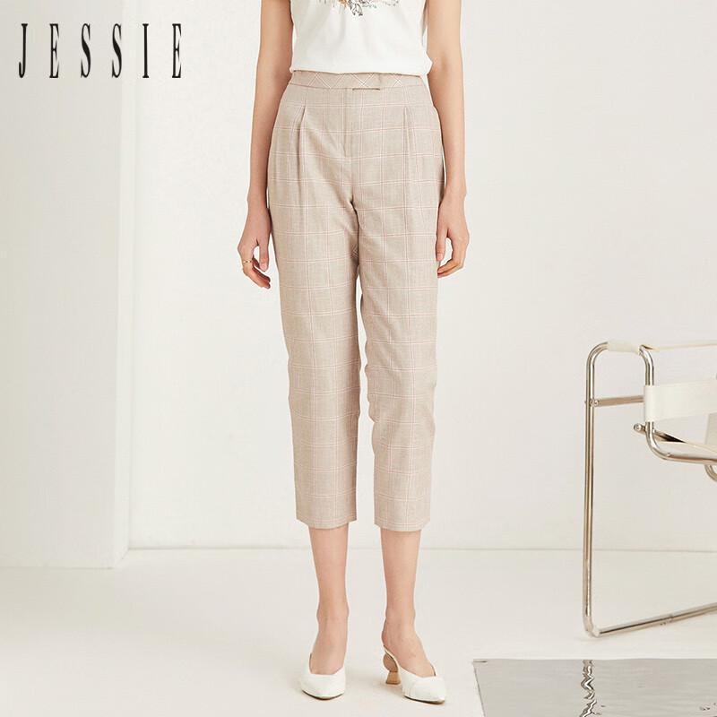 JESSIE Women's Plaid High-Waist Straight Cropped Pants