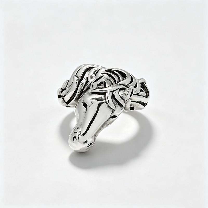 Adjustable Open Ring Men Women Vintage Horse Head Sculpted Animal Zodiac Jewelry Copper Statement Adjustable Open Band