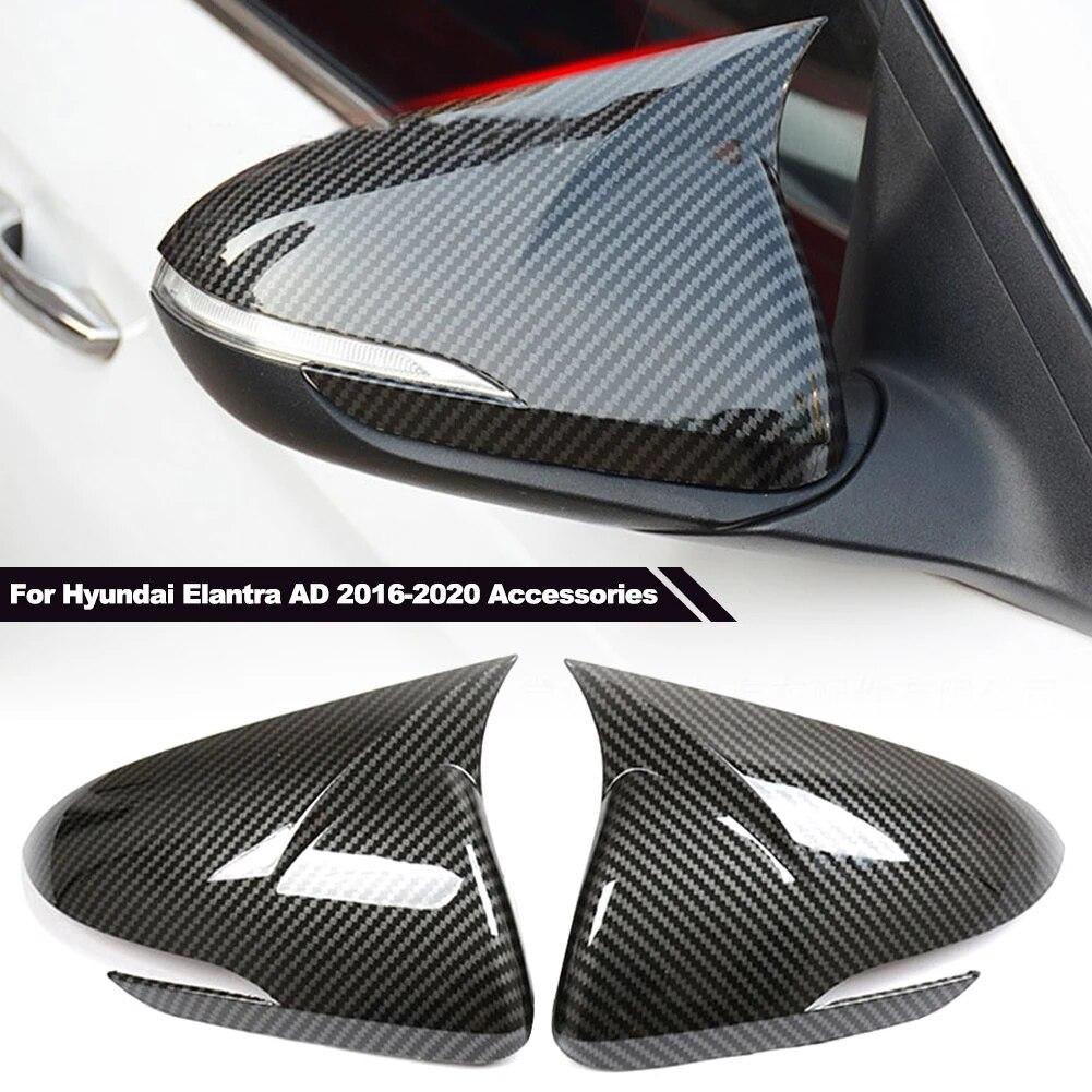 2X Carbon Fiber Car Rearview Mirror Cover Side Door Mirror Shell Decoration Trim for Hyundai Elantra AD 2016 2017 2018