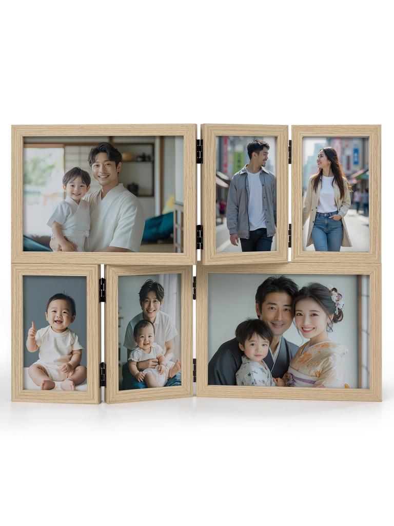 SUMGAR Photo Foldable with For Tabletop and Wall 2L Multiple Wall Natural Stylish Photo Frame Frame, Multi-sided, Hinge, Mounting, KG, Postcards,