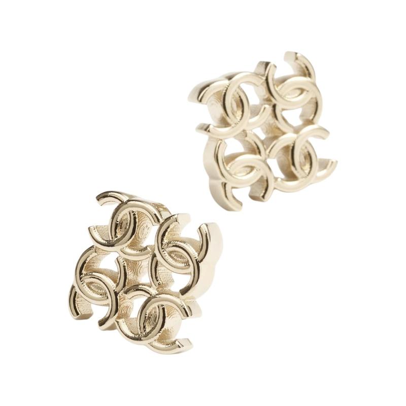 Chanel [24B New Product] Hollow Solid Color Design Metal Earrings Women's Gold