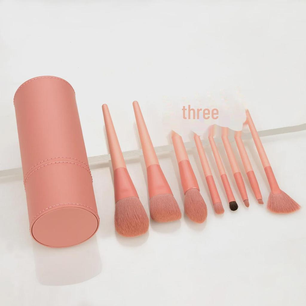 Nongying 8-Piece Animal Hair Makeup Brush Set with Storage Bucket for Beginners