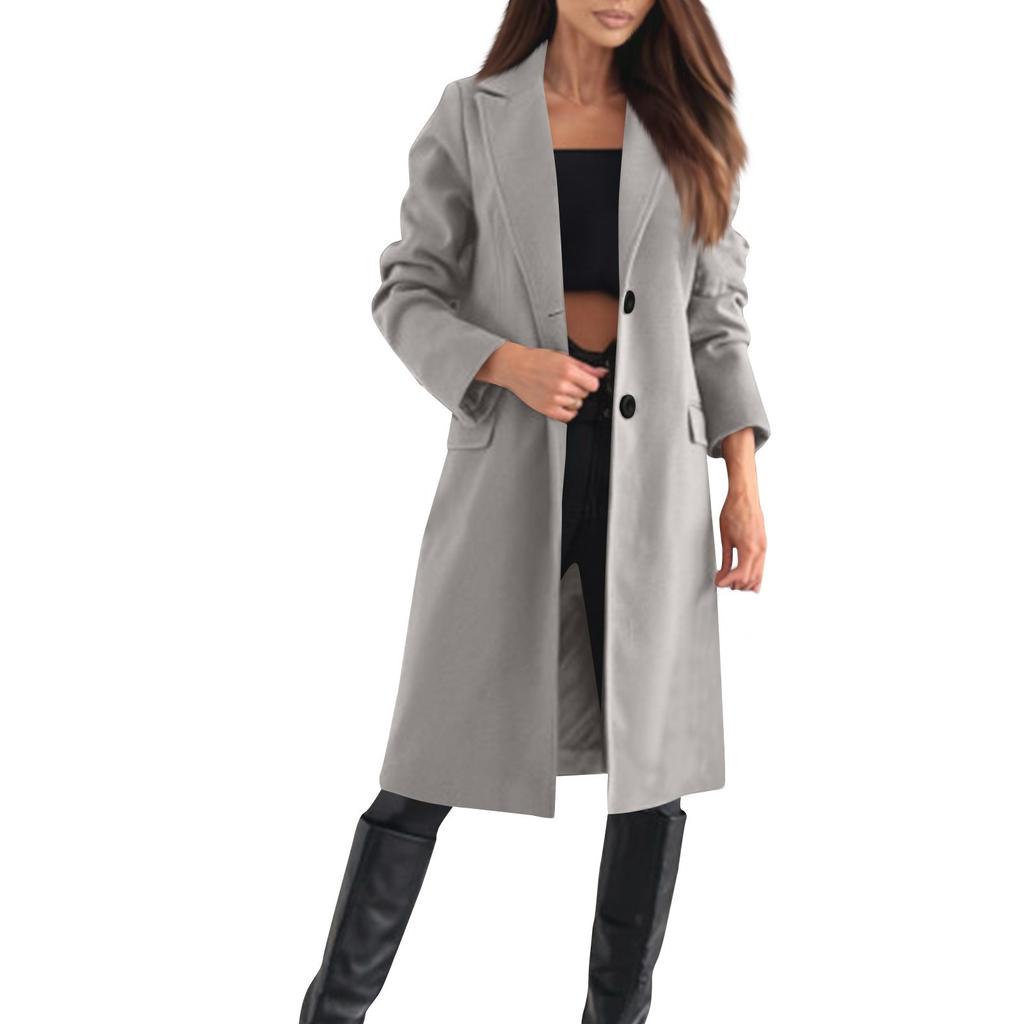 Dame Mote Casual Ullkåpe Ensfarget Lang Kåpe