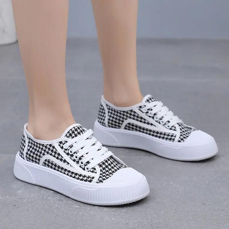 Fashion Designer Luxury Houndstooth Lace Up Woman Footwear Cheap Fashion 2025 Y2k Comfortable and Elegant High Quality Shoes for Women