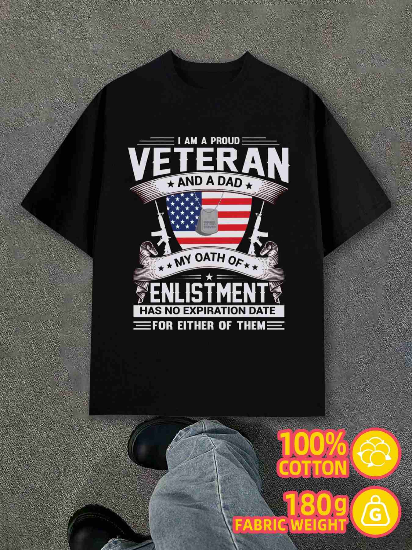 Men s T-Shirt Y2K Proud Veteran Dad Comfort Black 3XL