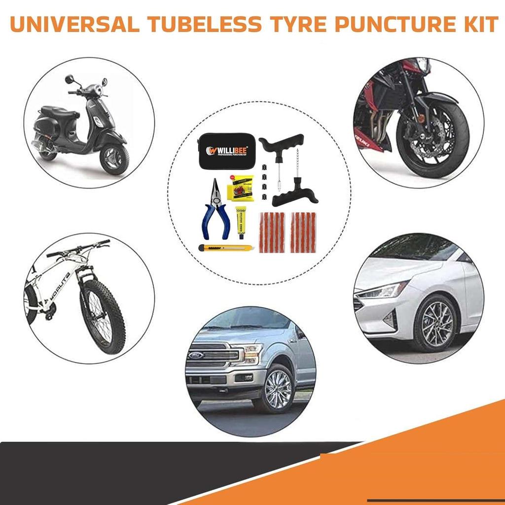 8v1 Sada na opravu bezdušových pneumatik pro auto, kolo, skútr a SUV - Univerzální nouzová sada na opravu defektu (s úložným vakem).