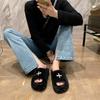 Fleece Thick-soled Flat-bottomed One-word Fairy Fluffy Half-slippers Female Outer Wear 2025 Spring and Autumn New Thermal Cotton Shoes