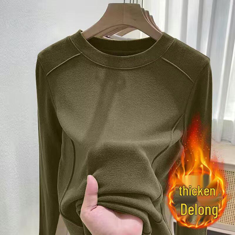 Women's Velvet Base Layer Slimming Top - Warm Half High Neck, Long Sleeve T-Shirt for Autumn/Winter.