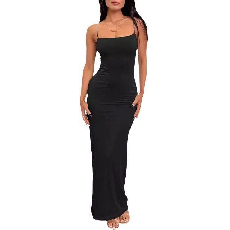 New Women's Evening Dress Dress Sexy Women's Long Skirt Hip-wrapped Slim Backless Summer American Black