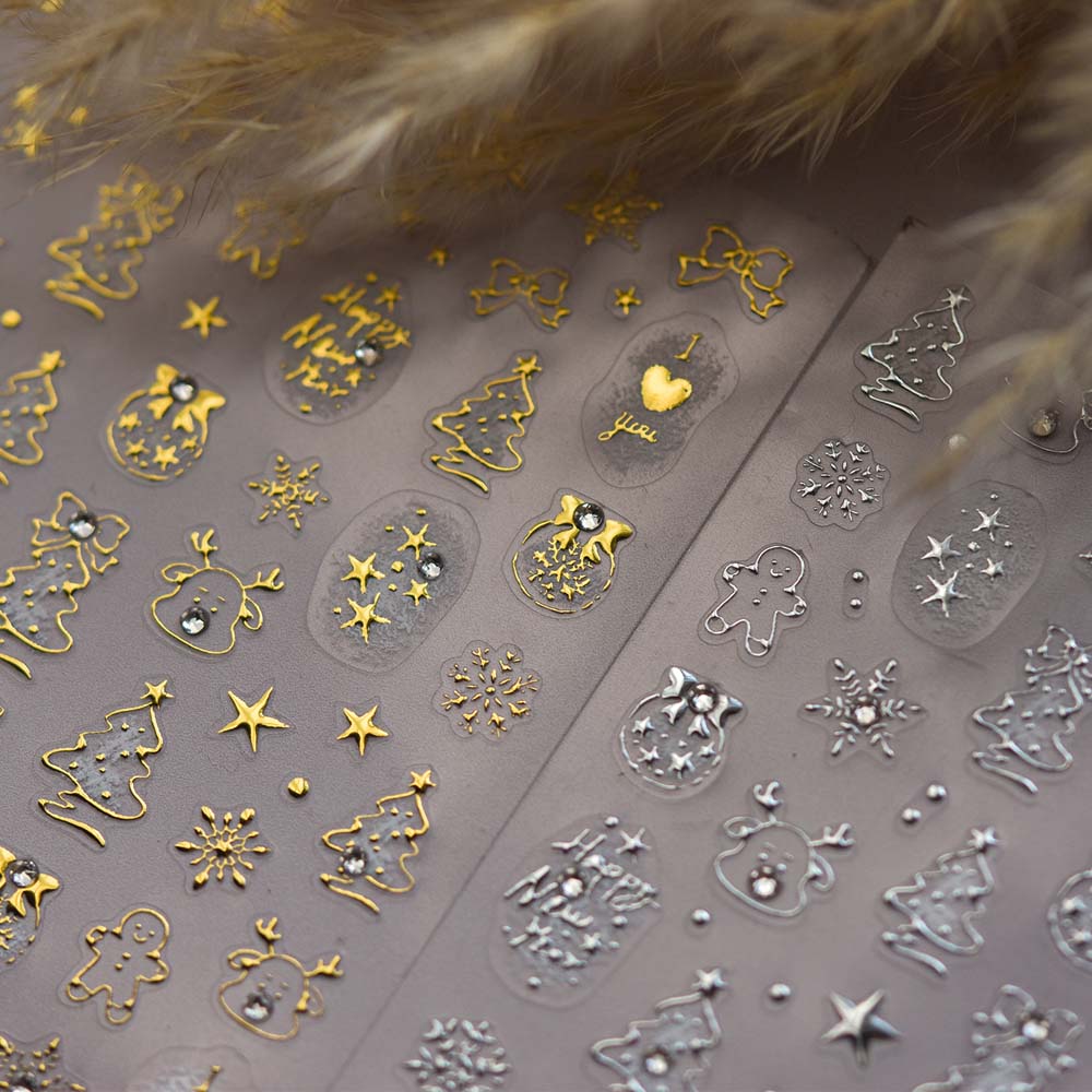 Autocollants pour ongles de Noël 5D, décoration d'ongles lumineuse, décalcomanies pour ongles de Noël, salon de manucure