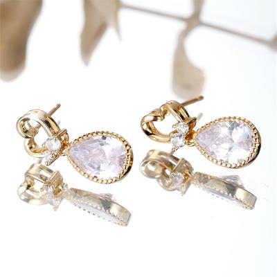 Water Drop Stone White Zircon Pendant Heart Stud Earrings For Women Vintage Gold Color Wedding Earring Valentine Jewelry Gifts