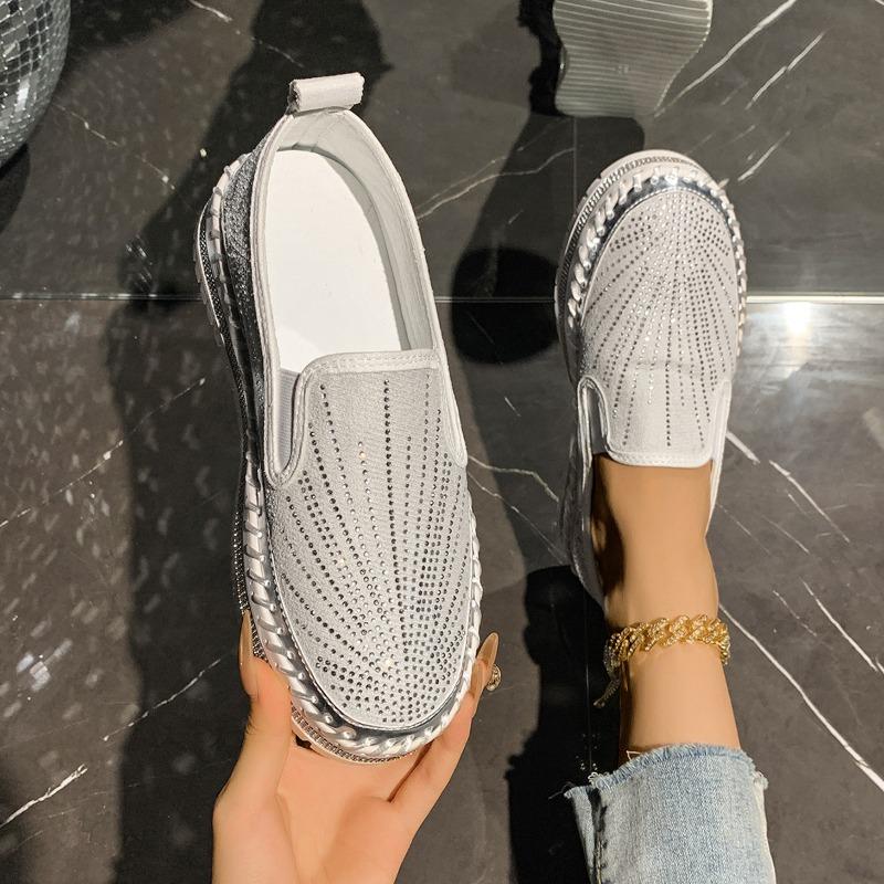 Large Size Rhinestone Muffin Shallow Mouth Women's Spring and Autumn New Flat-bottomed Casual Breathable One-pedal Lazy Shoes