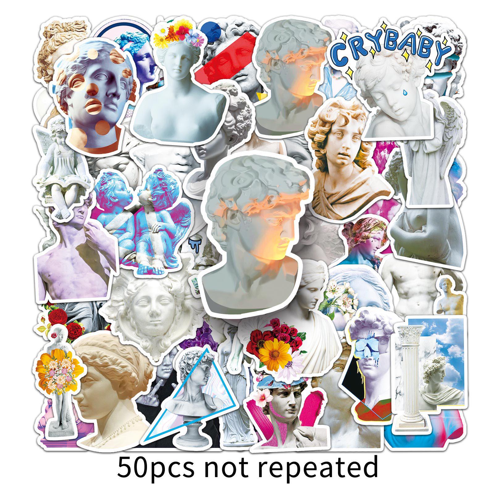 50-Piece Creative Graffiti Stickers: David Statue Waterproof Decor for Notebooks, Phone Cases, Journals.