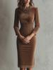 Women's Slim Fit Fashion Autumn Winter Velvet Dress with Long Sleeve and Lace Trim