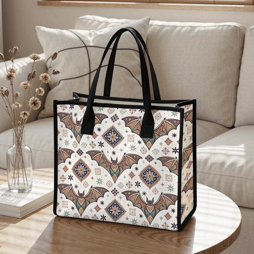 Bohemian Bat Pattern Tote Bag Casual Large Capacity Reusable Shopping Handbag for Daily Commute