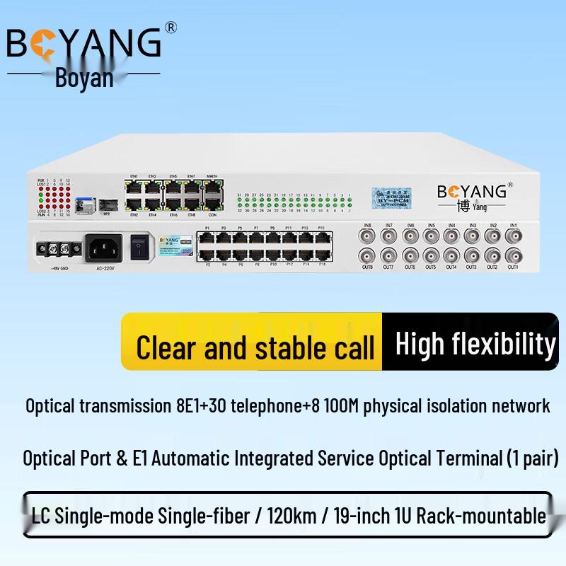 BOYANG 8E1 30-Phone 8-Port Fast Ethernet Fiber Optic Multiplexer