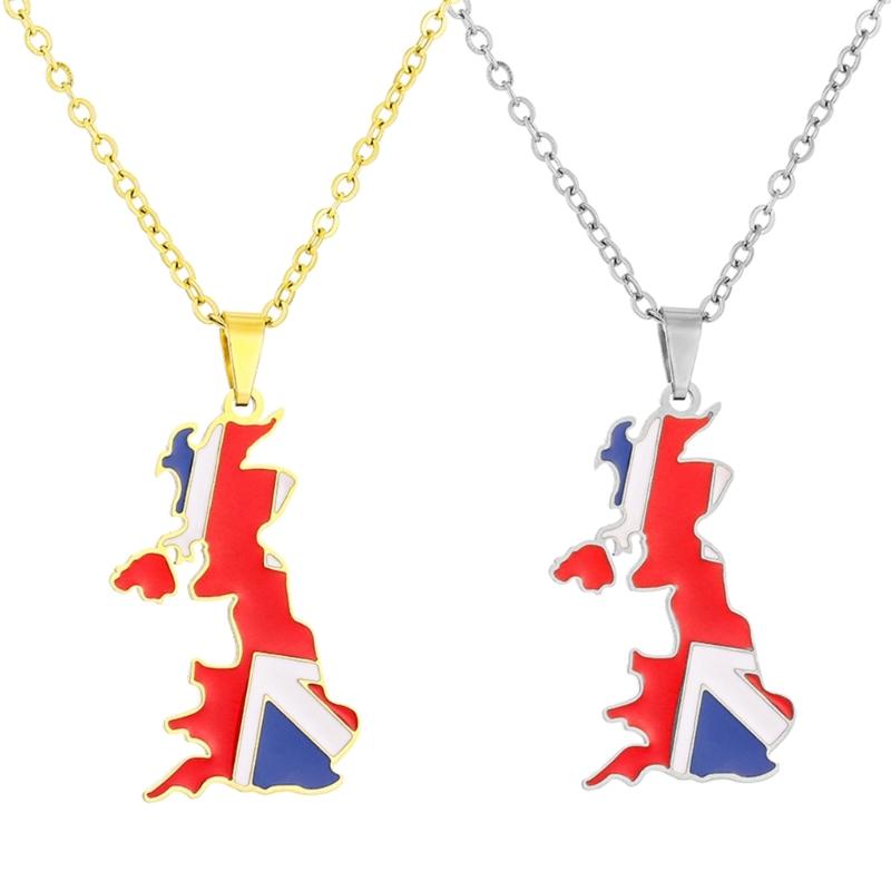 Vintage Map Pendant Necklace United Kingdom of Great Britain and Northern Ireland Country Outline Flag Charm Necklaces