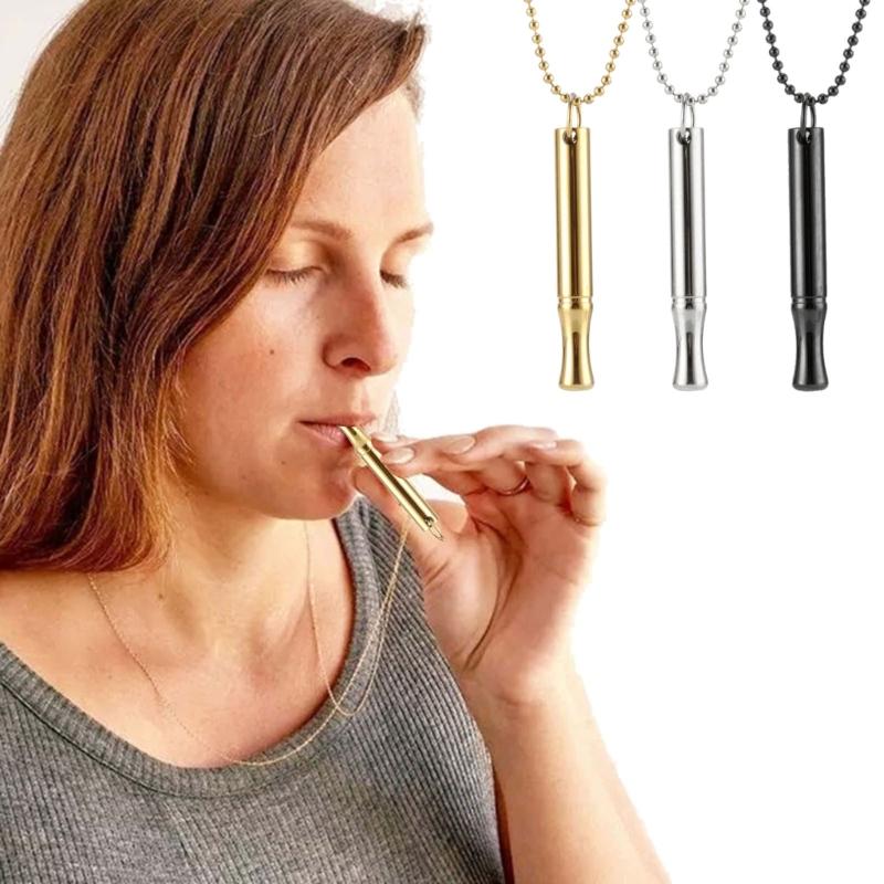 Stainless Steel Meditation Mindfulness Pendant with Whistle Design Meditation Necklace Breathing Exercise Tool for Adult