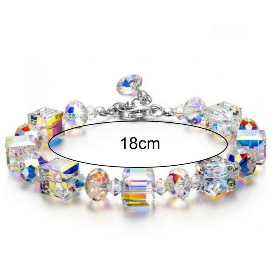 Damen-Armband mit Kunstwürfel-Quarzperlen, verstellbar, transparent, Schmuck, Geschenk