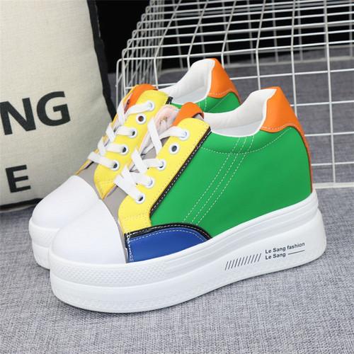 

Модные женские туфли 10 см, новые осенние парусиновые туфли на танкетке, женские повседневные туфли на платформе и каблуках, женские кроссовки с вышивкой 37