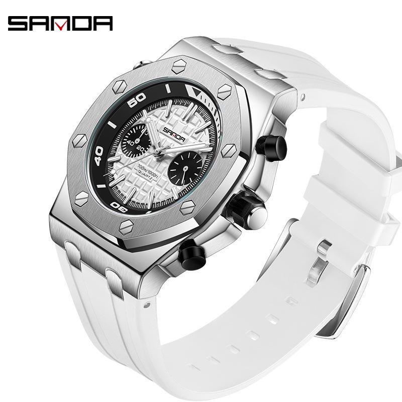 Sanda Men s Fashionable Multi-Functional Plaid Waterproof Luminous Quartz Watch